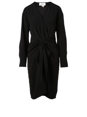 ba&sh Designer Black Kiari Long Sleeve Draped Tie-Front Mini Dress (size M)